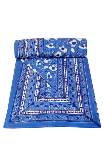 Cotton Floral Jaal  Block Print Bedsheet in Midnight Blue