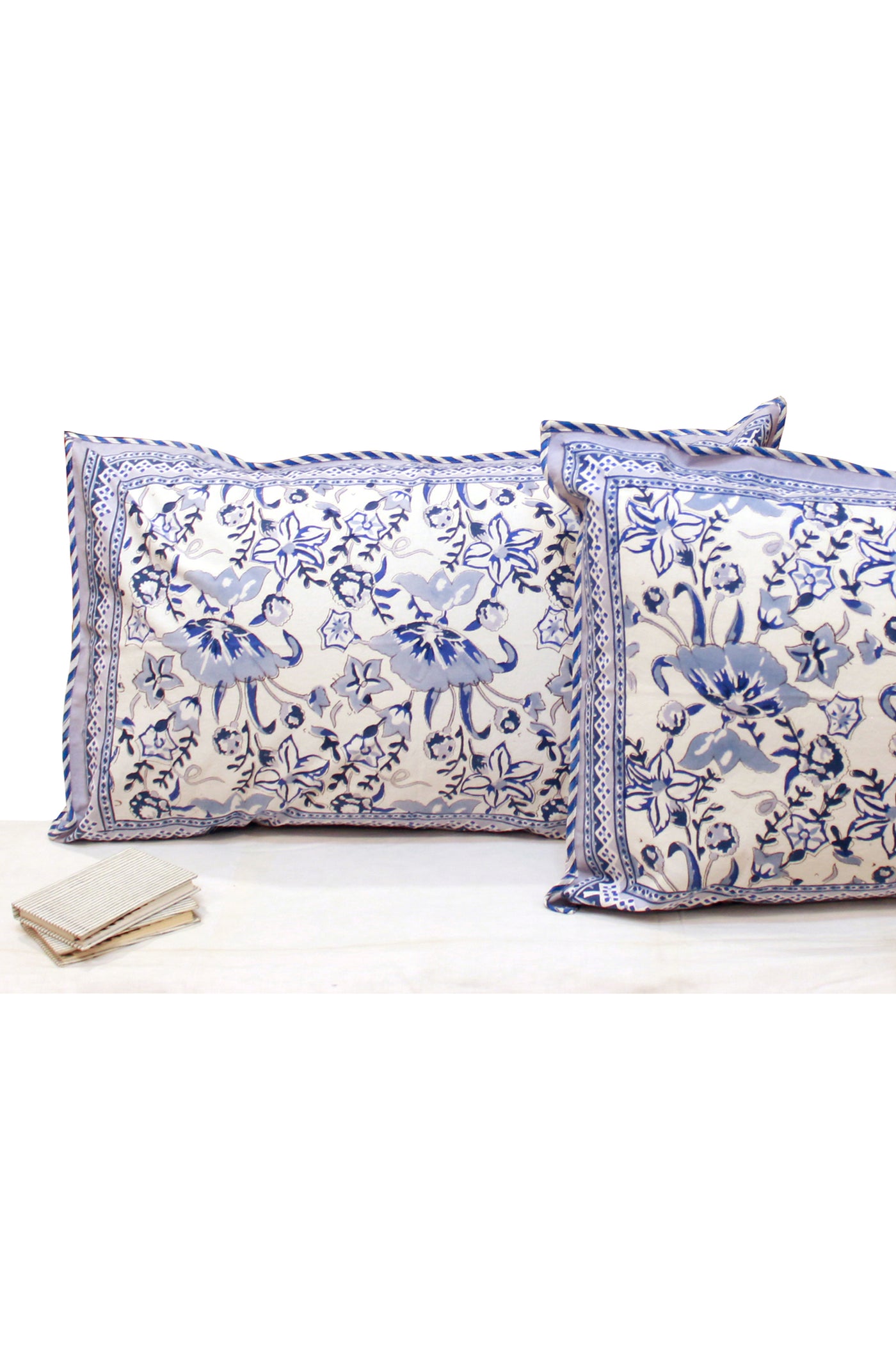 Cotton Lotus Flower Jaal Hand Block Printed Pillow Cover in Powder Blue