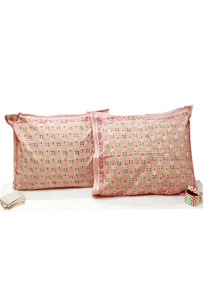 Cotton Gud Buti Hand Block Printed Pillow Cover in Cameo Rose