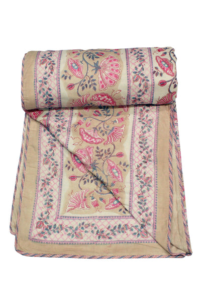 Cotton Lotus Flower Jaal Hand Block Print Dohar in Kashish Pink