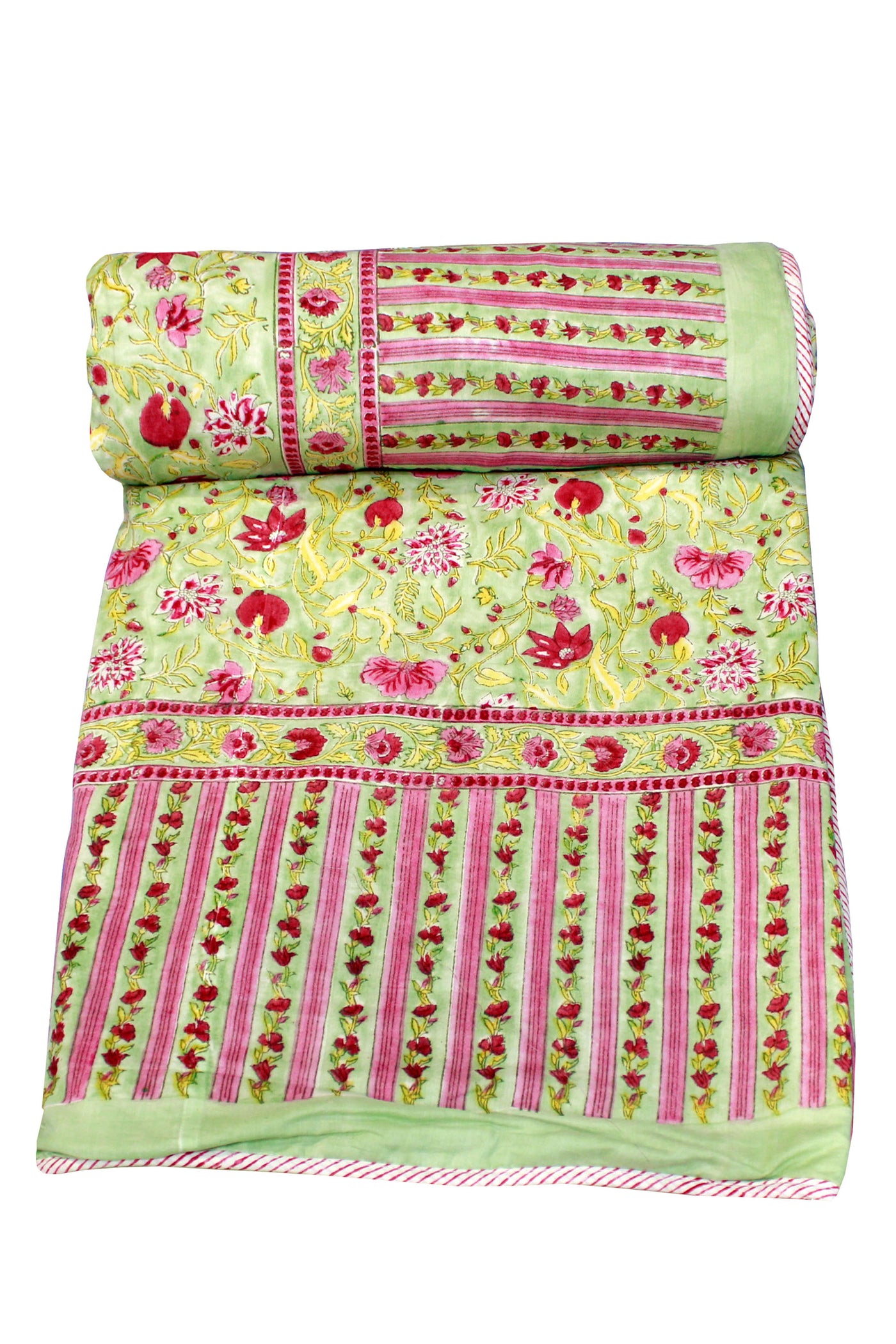 Cotton Floral Jaal Hand Block Print Dohar in Forest Green