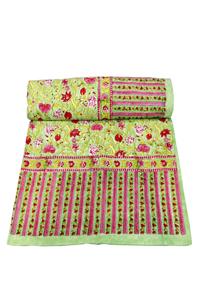 Cotton Floral Jaal Block Print Bedsheet in Forest Green