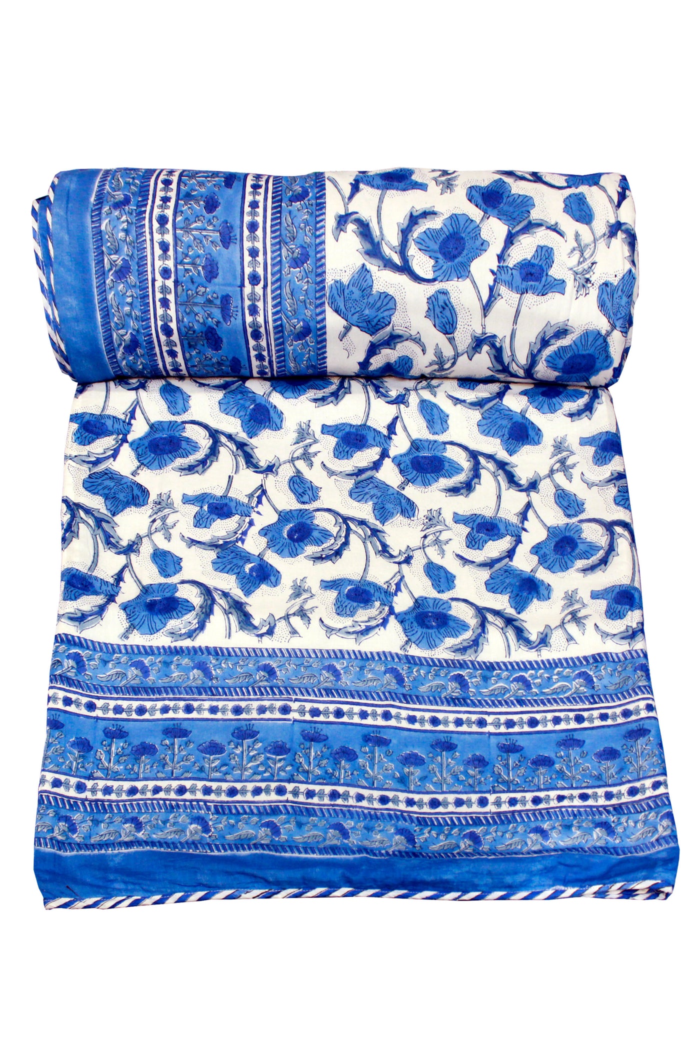 Cotton Floral Jaal Hand Block Print Dohar in Midnight Blue