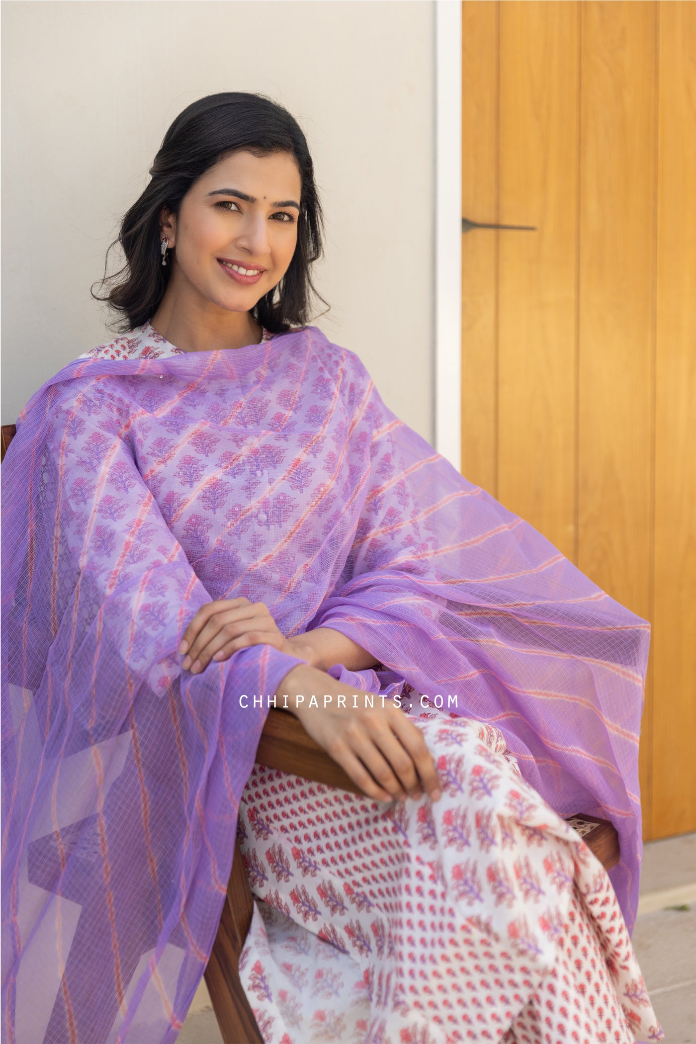 Cotton Mahin Buti Kalidar Kurta Set in Shades of Pink & Purple