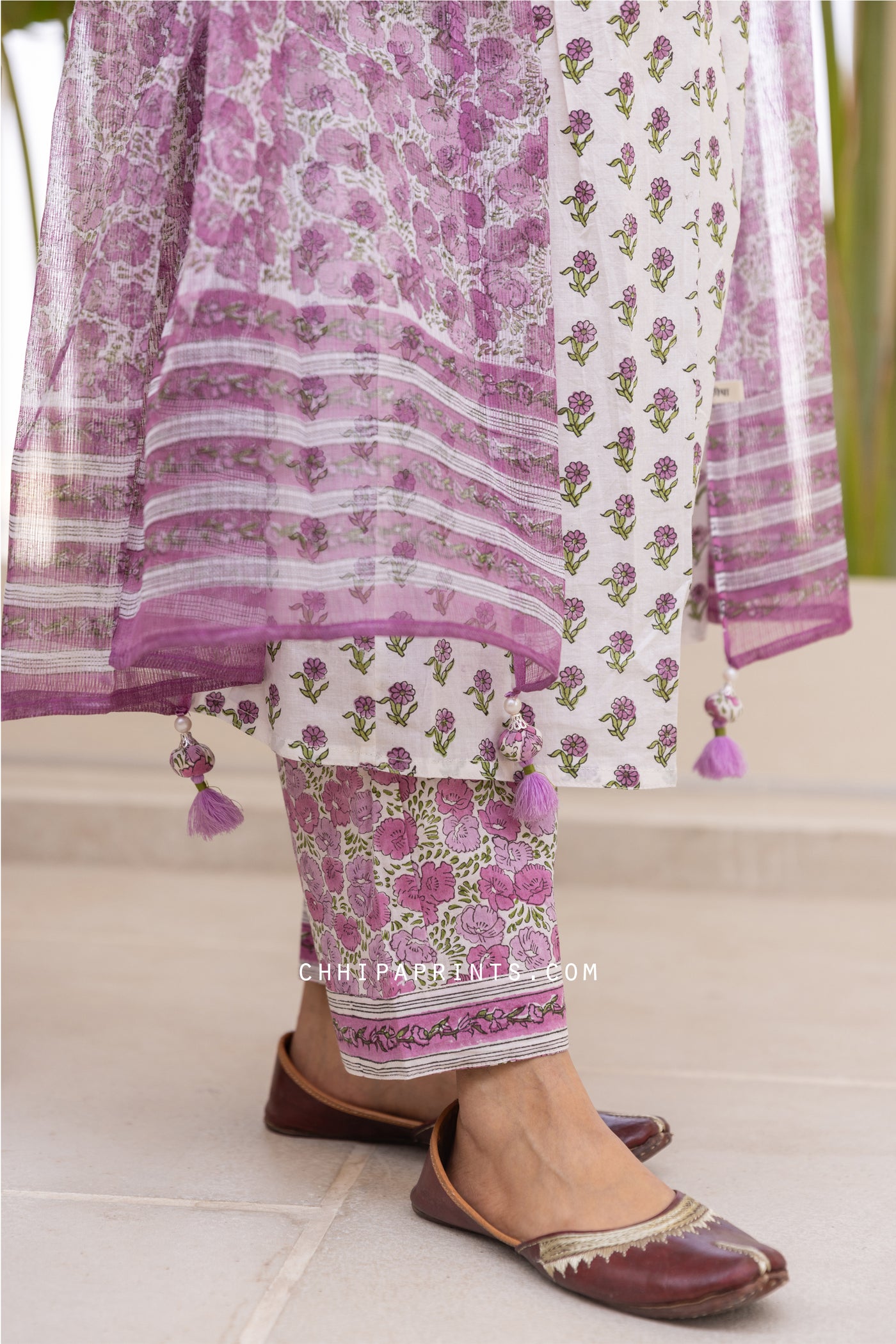 Cotton Block Print Mahin Buti Kurta Set in Purple