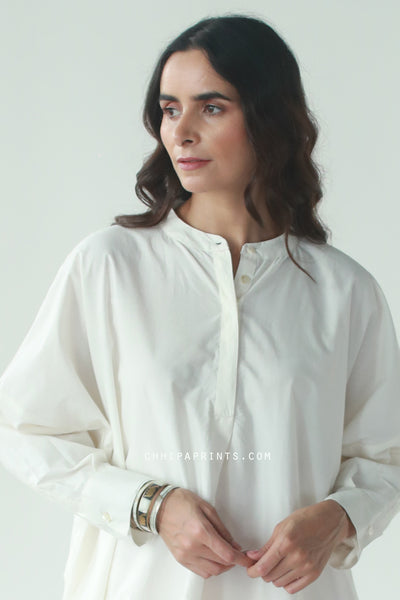 Cotton Sunday Tunic Plain Dye In Solid Ivory