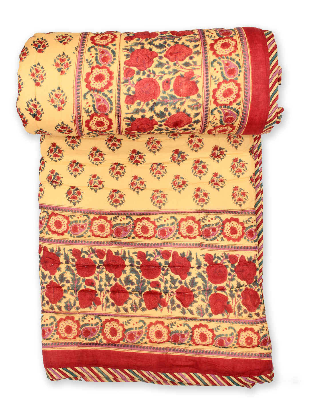 Quilt Chattha Jaal Hand Block Print in Red