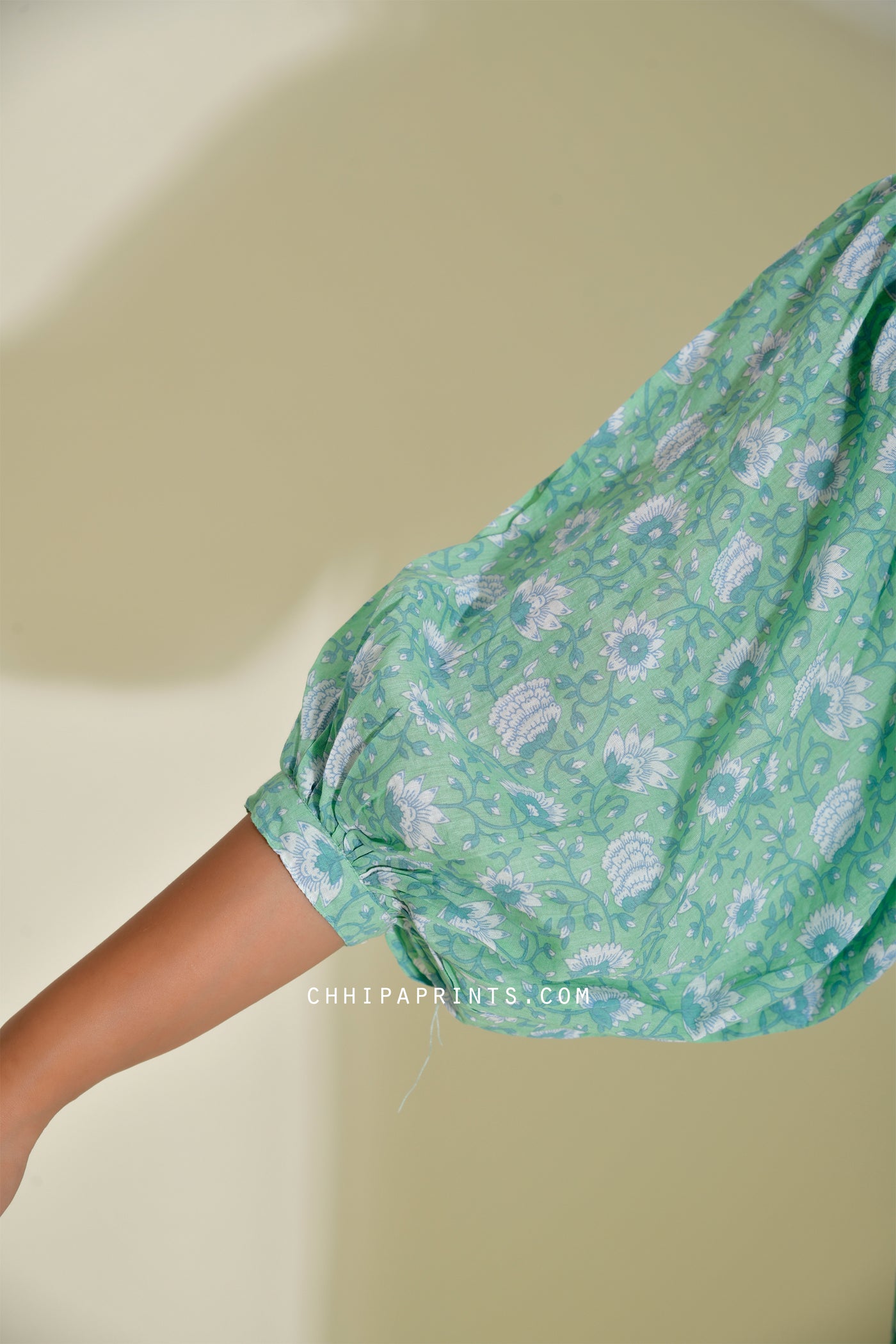 Cotton Jaal Print Boho Long Dress in Sea Green