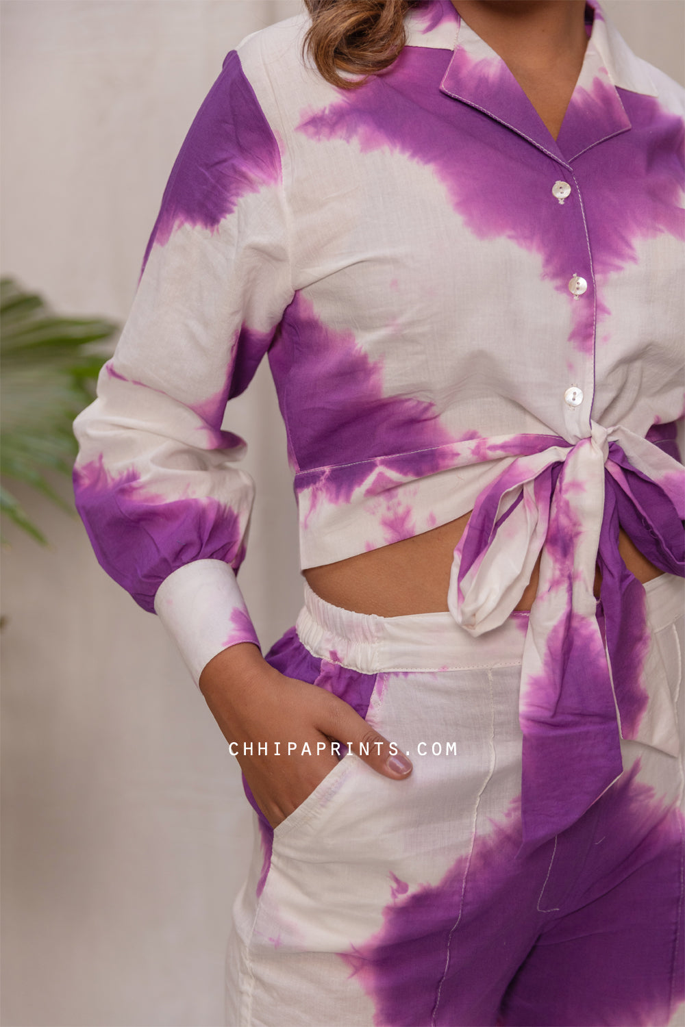 Cotton Tie Dye Chokda Co Ord Set in Purple