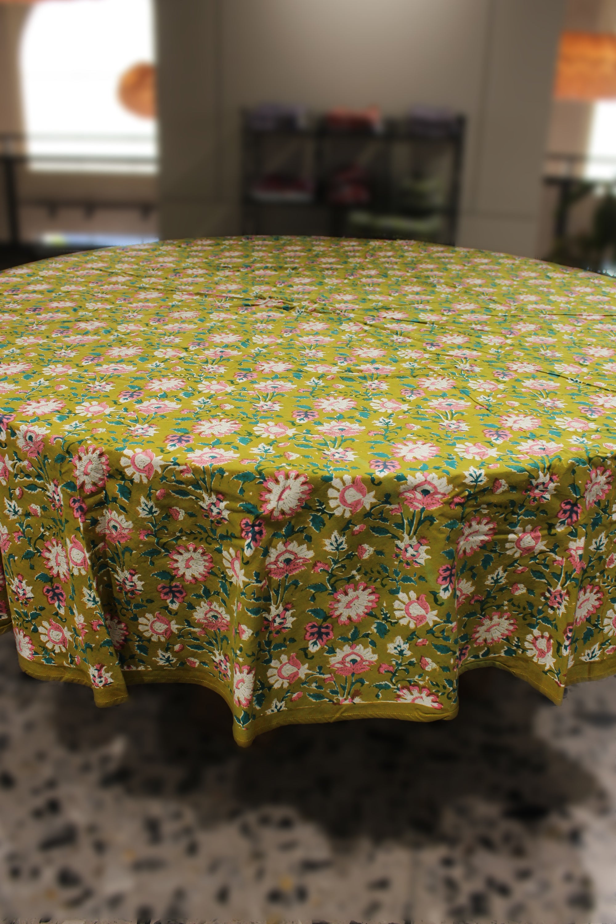 Round Table Cover Floral Jaal Print in Green – ChhipaPrints