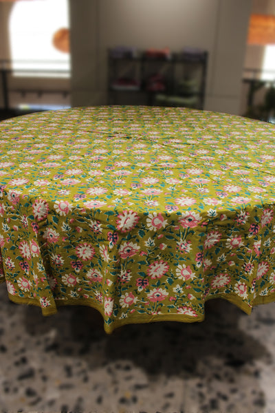 Round Table Cover Floral Jaal Print in Green