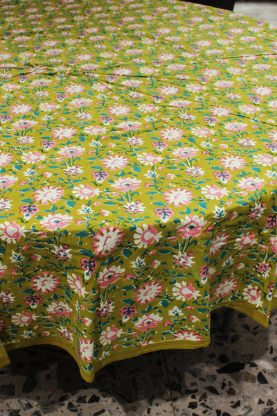 Round Table Cover Floral Jaal Print in Green