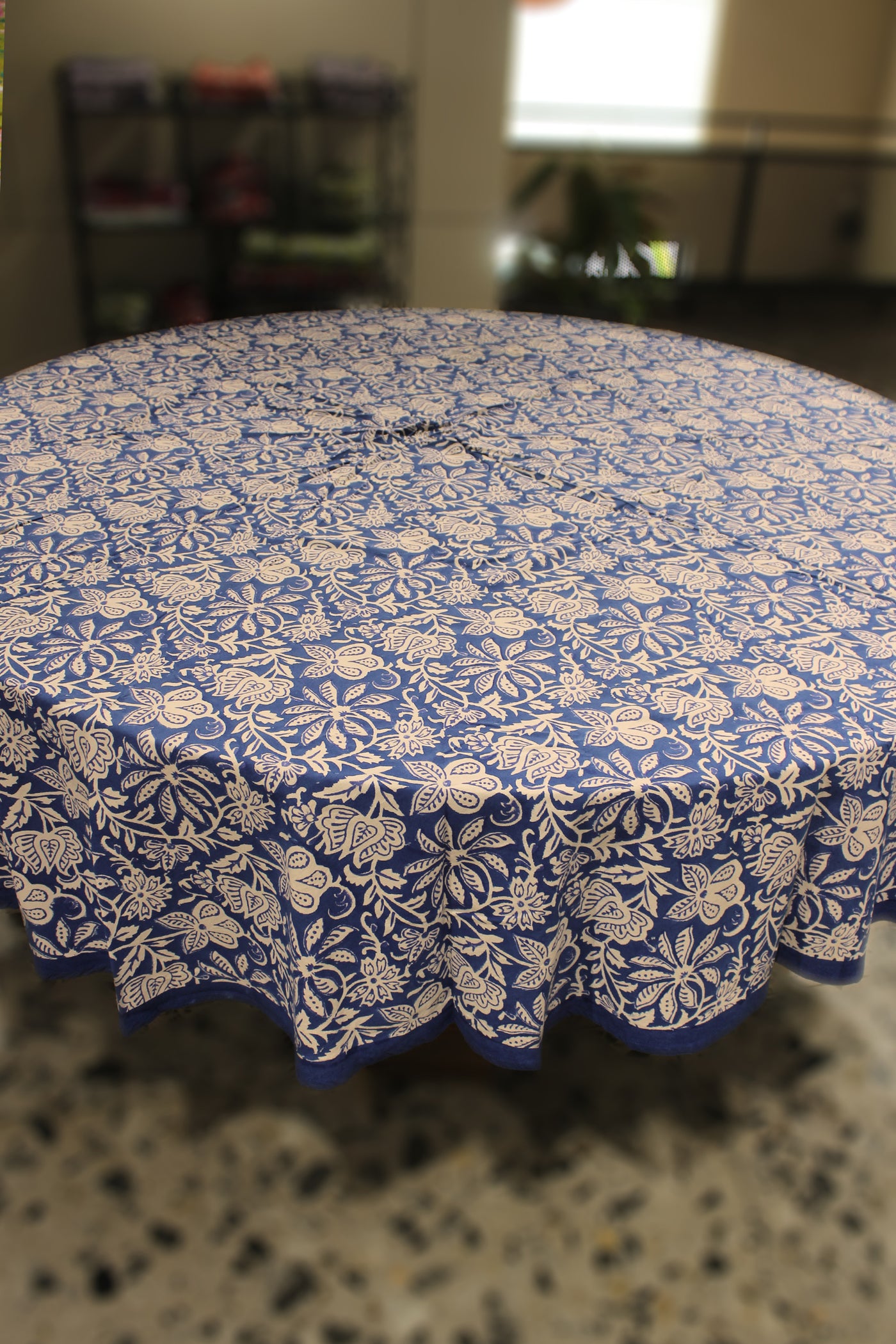Round Table Cover Jaal Print in Blue