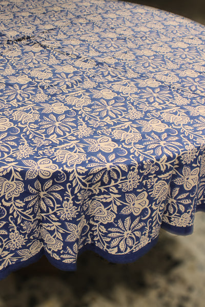 Round Table Cover Jaal Print in Blue
