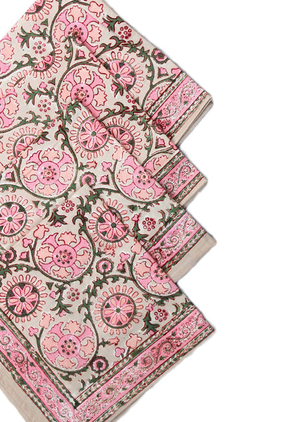 COTTON GUD BUTI BLOCK PRINT TABLE NAPKIN IN CAMEO ROSE