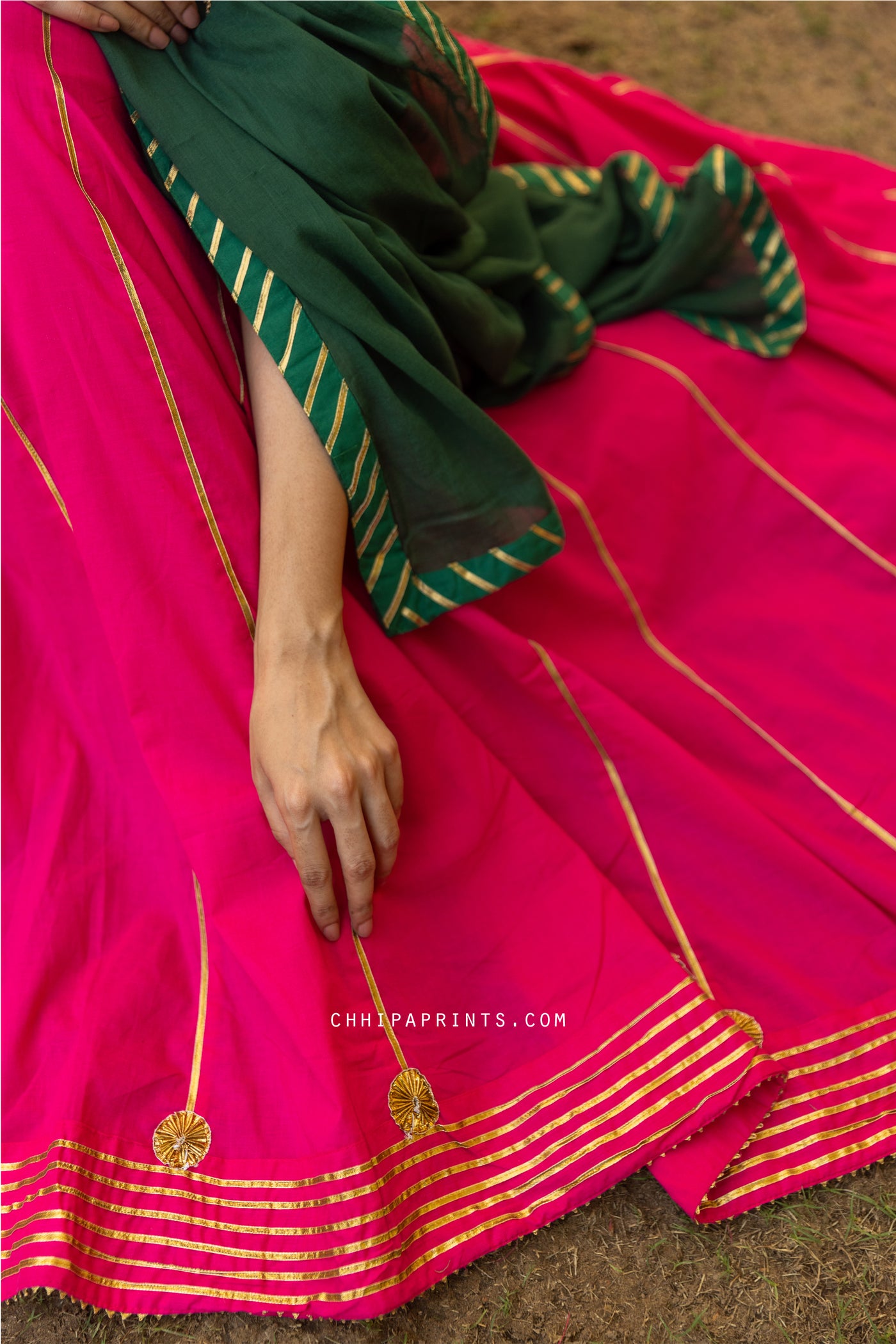 Cotton Plain Dye Kalidar Lehenga Choli Set in Rani Pink