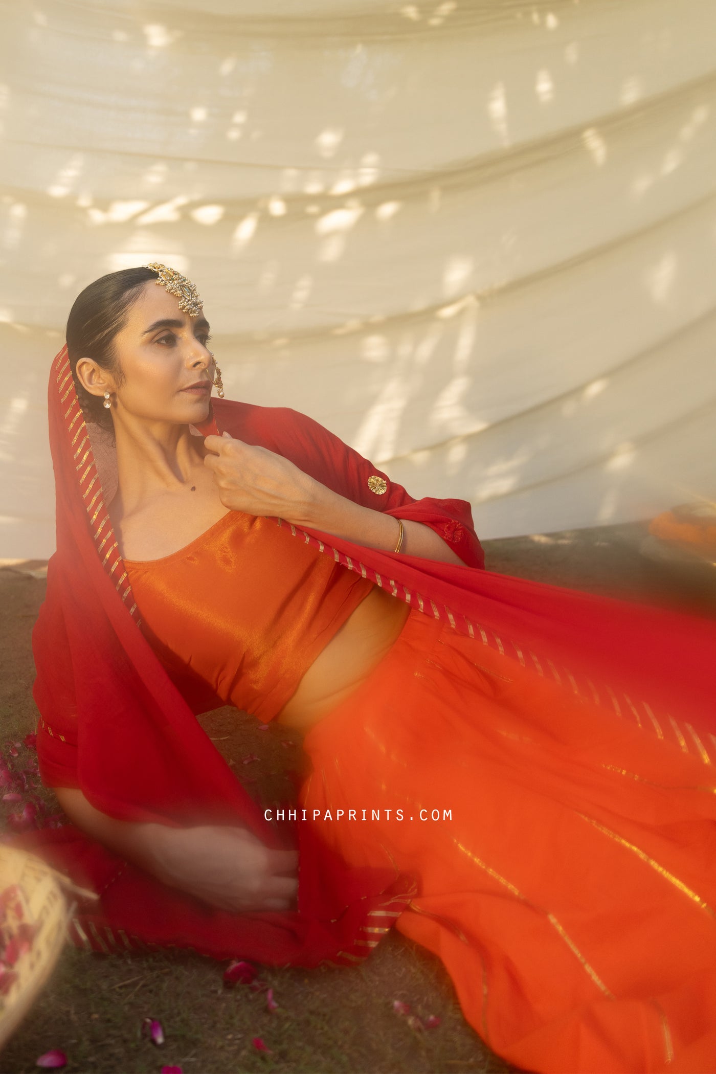 Cotton Plain Dye Kalidar Lehenga Choli Set in Orange