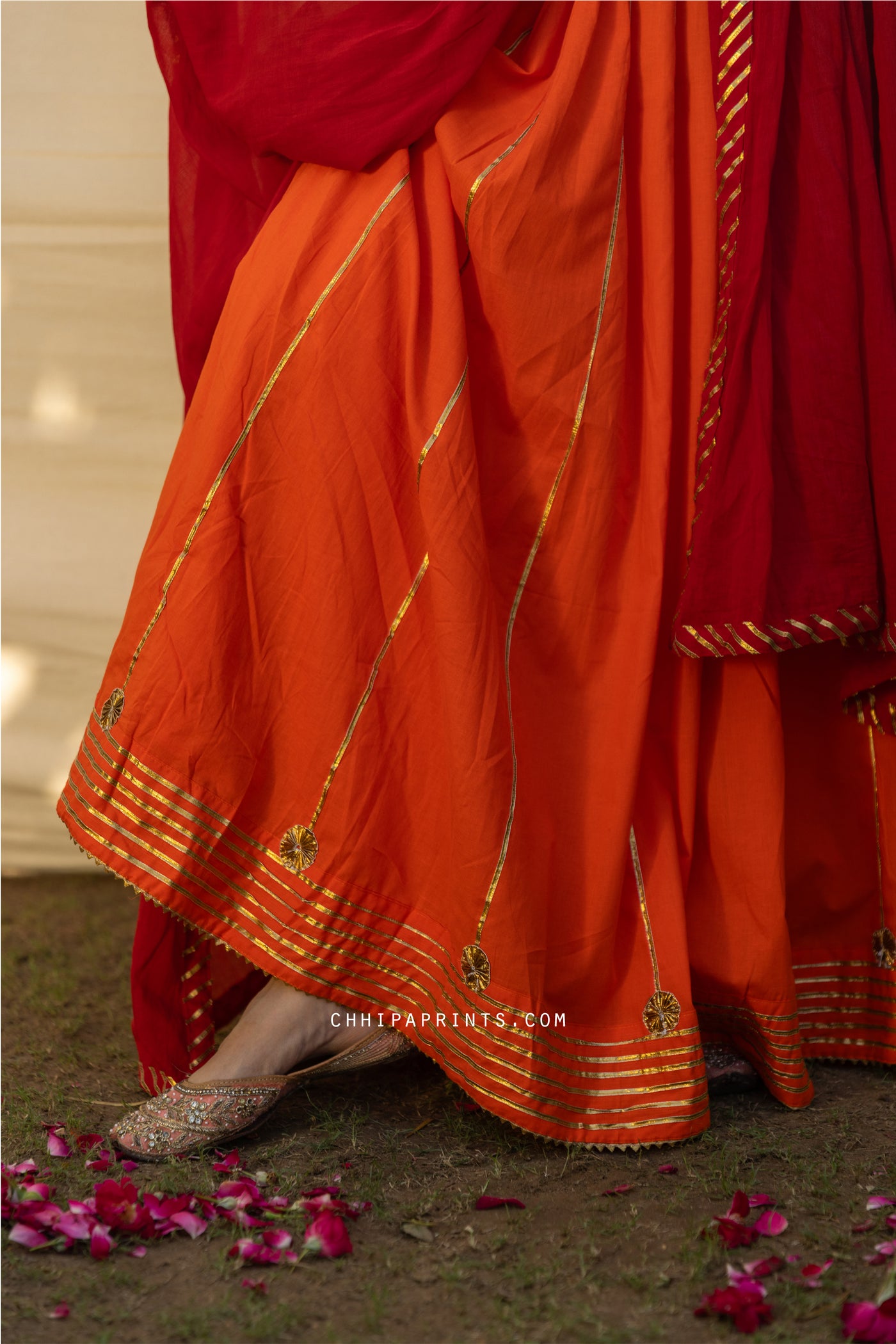 Cotton Plain Dye Kalidar Lehenga Choli Set in Orange