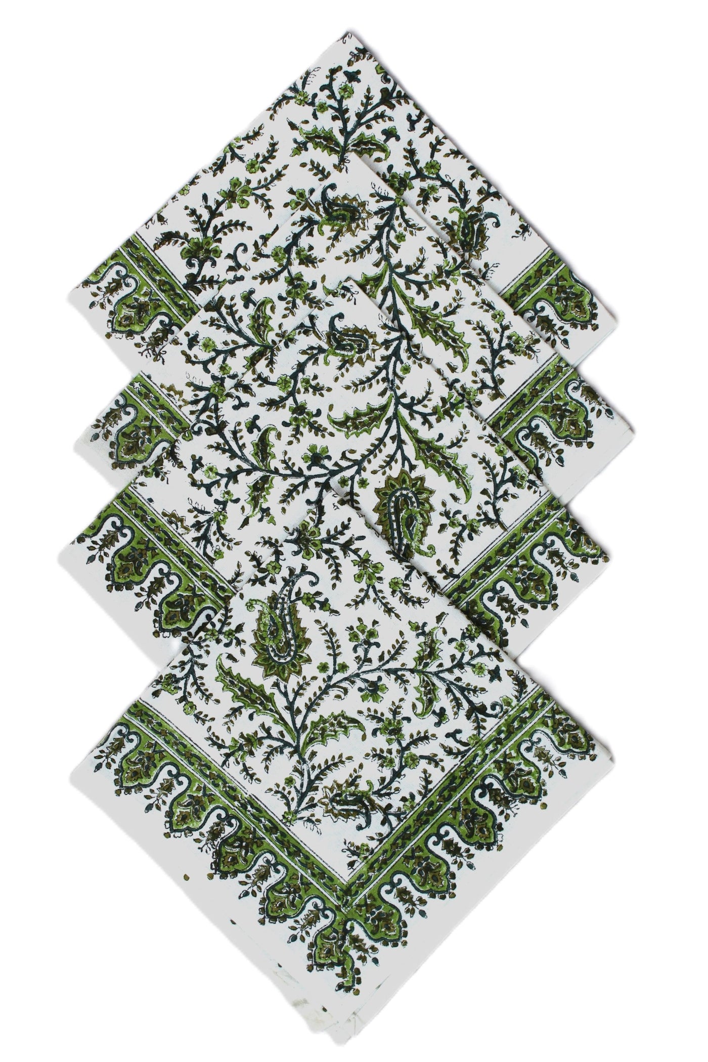 COTTON PAISELY BLOCK PRINT TABLE NAPKIN IN GREEN