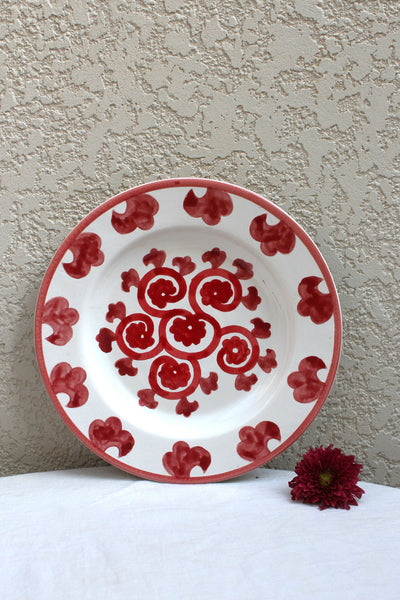 CERAMIC STONEWARE HAND PAINTED DINNER PLATE IN SHADES OF RED