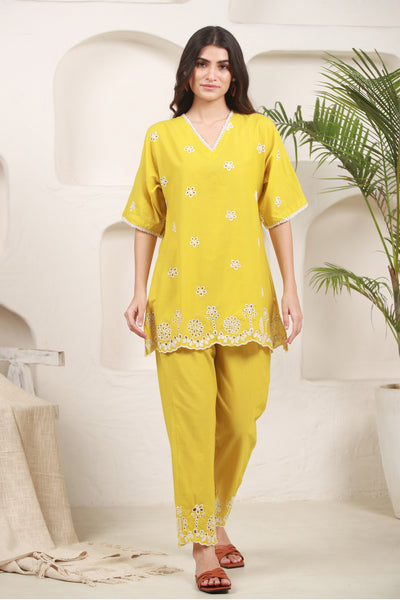 Cotton Embroidery Co Ord Set in Sulphur