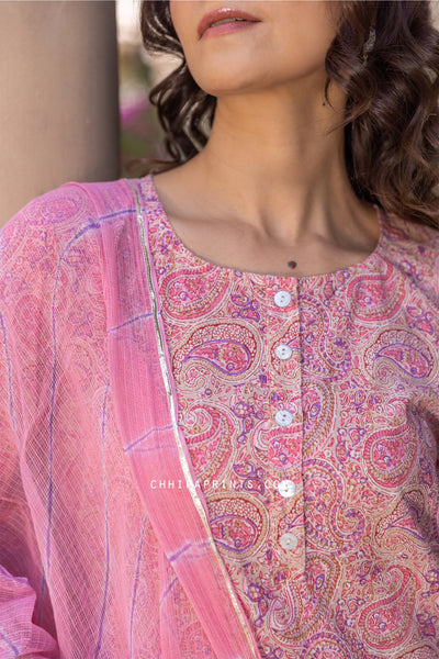 Cotton Paisley Jaal Suit Set in Pink (Set of 3)