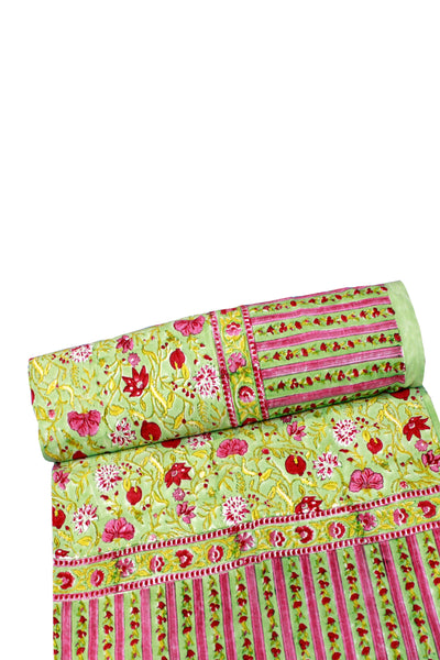 Floral Jaal Hand Block Print  Bedsheet in Forest Green