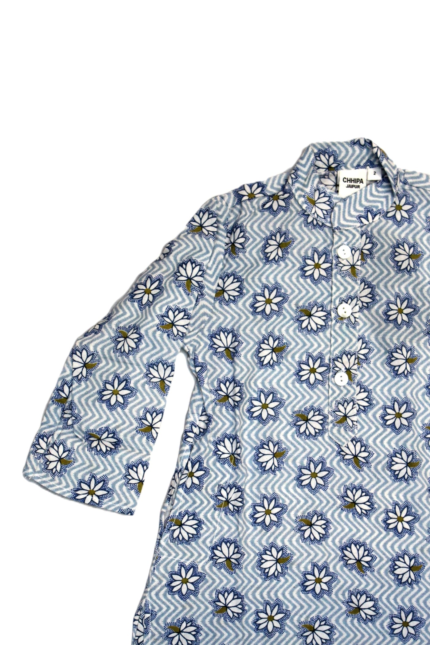 COTTON FLORAL PRINT BOYS KURTA IN BLUE