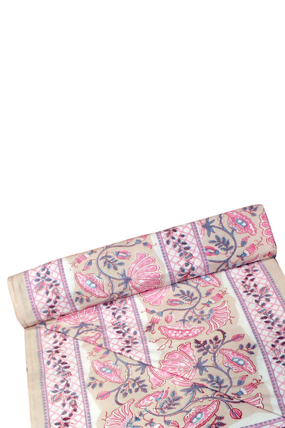 Cotton Flower Jaal Block Print Bedsheet in Kashish Pink