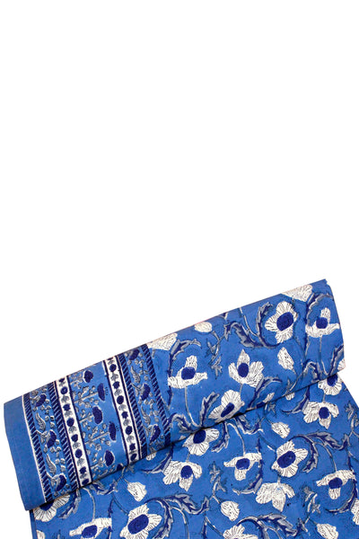 Cotton Floral Jaal  Block Print Bedsheet in Mid Blue