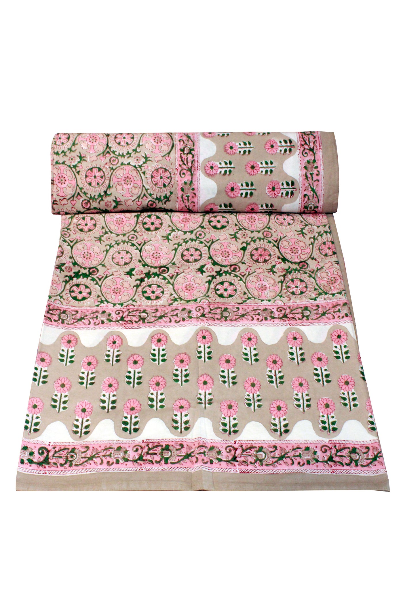 Cotton Gud Buti  Block Print Bedsheet in Cameo Rose
