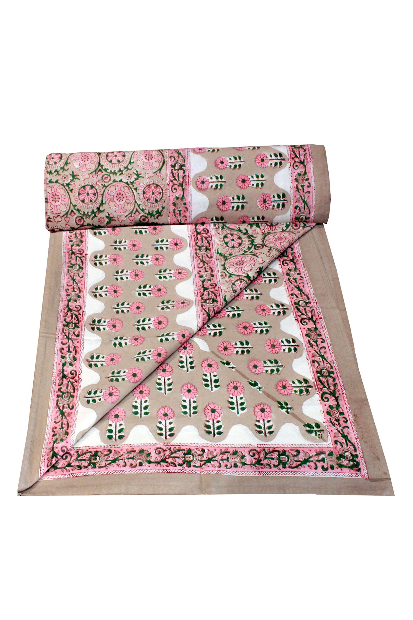 Cotton Gud Buti  Block Print Bedsheet in Cameo Rose