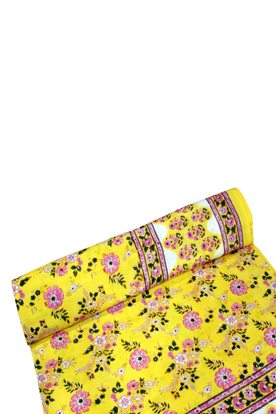 Cotton Flower Buti Block Print Bedsheet in Solar Yellow