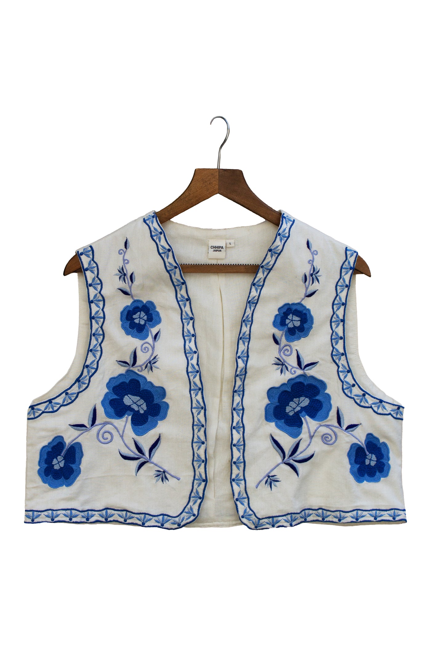 Cotton Flower Embroidered Jacket in Shade of Blue