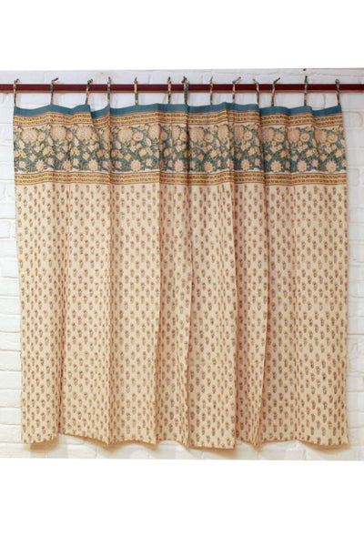 Curtain Mahin Buti Hand Block Print in Sea Green