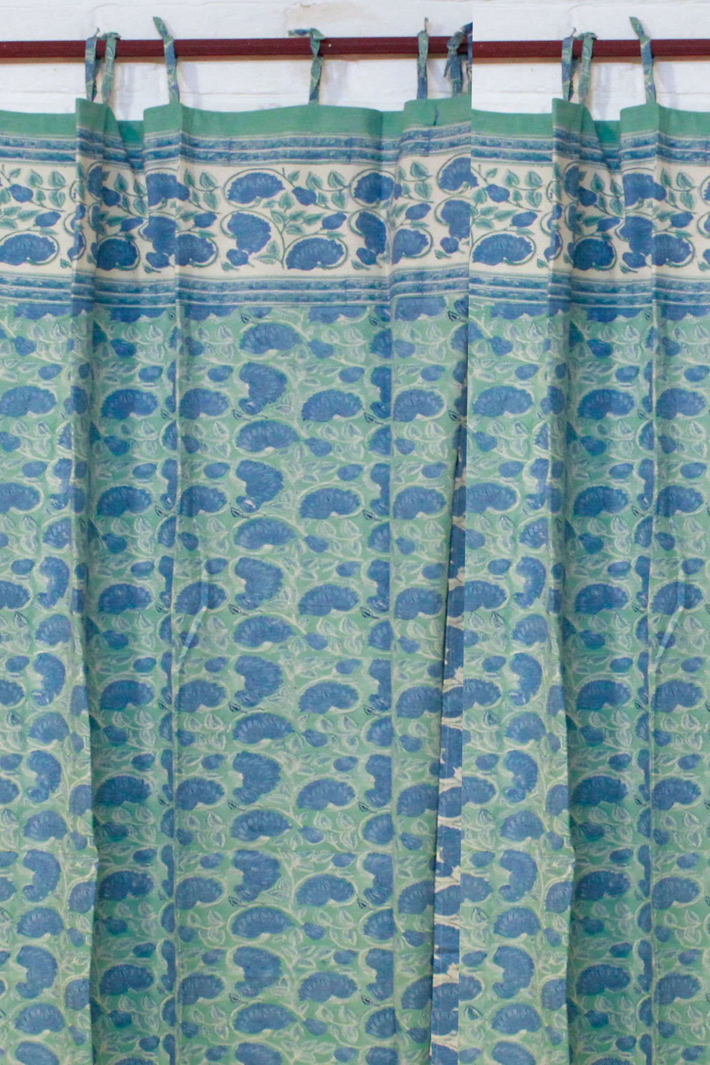 Curtain Chattha Jaal Hand Block Print in Sea Green