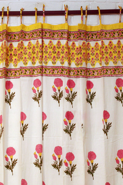 Curtain Mughal Buta Hand Block Print in Solar Yellow