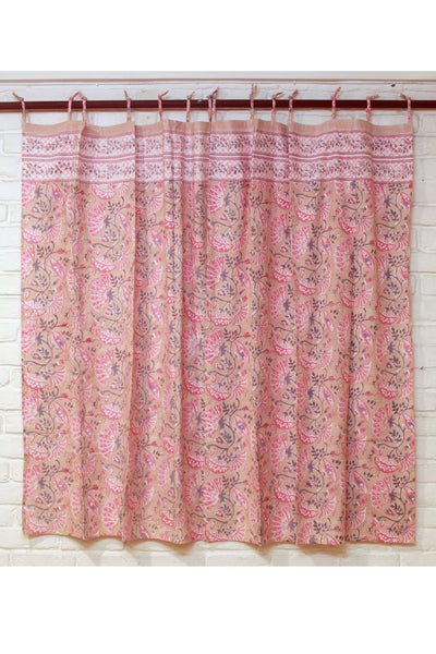 Curtain Lotus Flower Jaal Hand Block Print in Kashish Pink