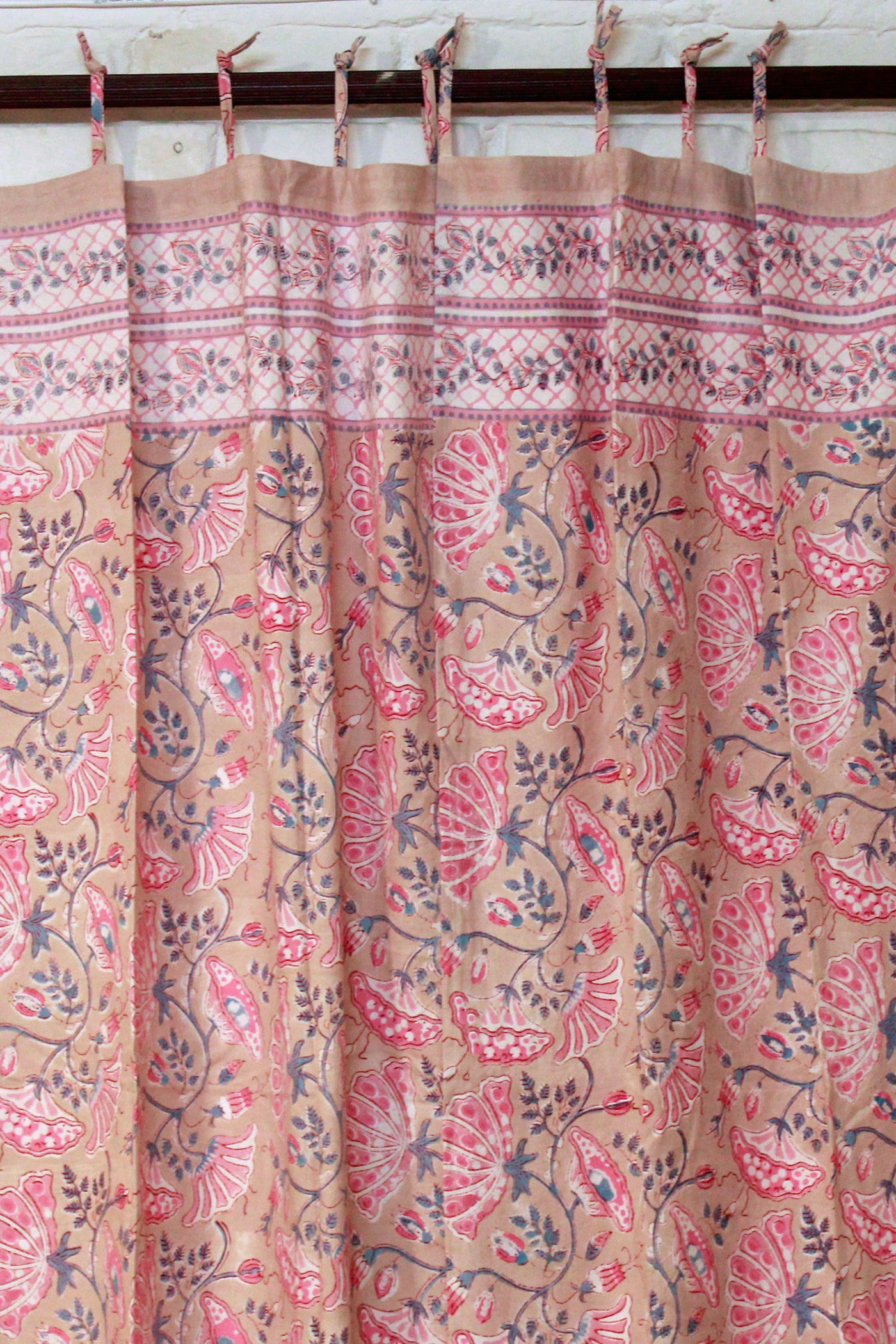 Curtain Lotus Flower Jaal Hand Block Print in Kashish Pink