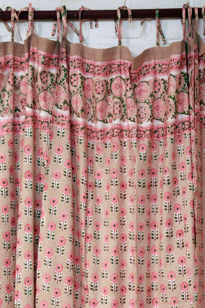 Curtain Gud Buti Hand Block Print in Cameo Rose