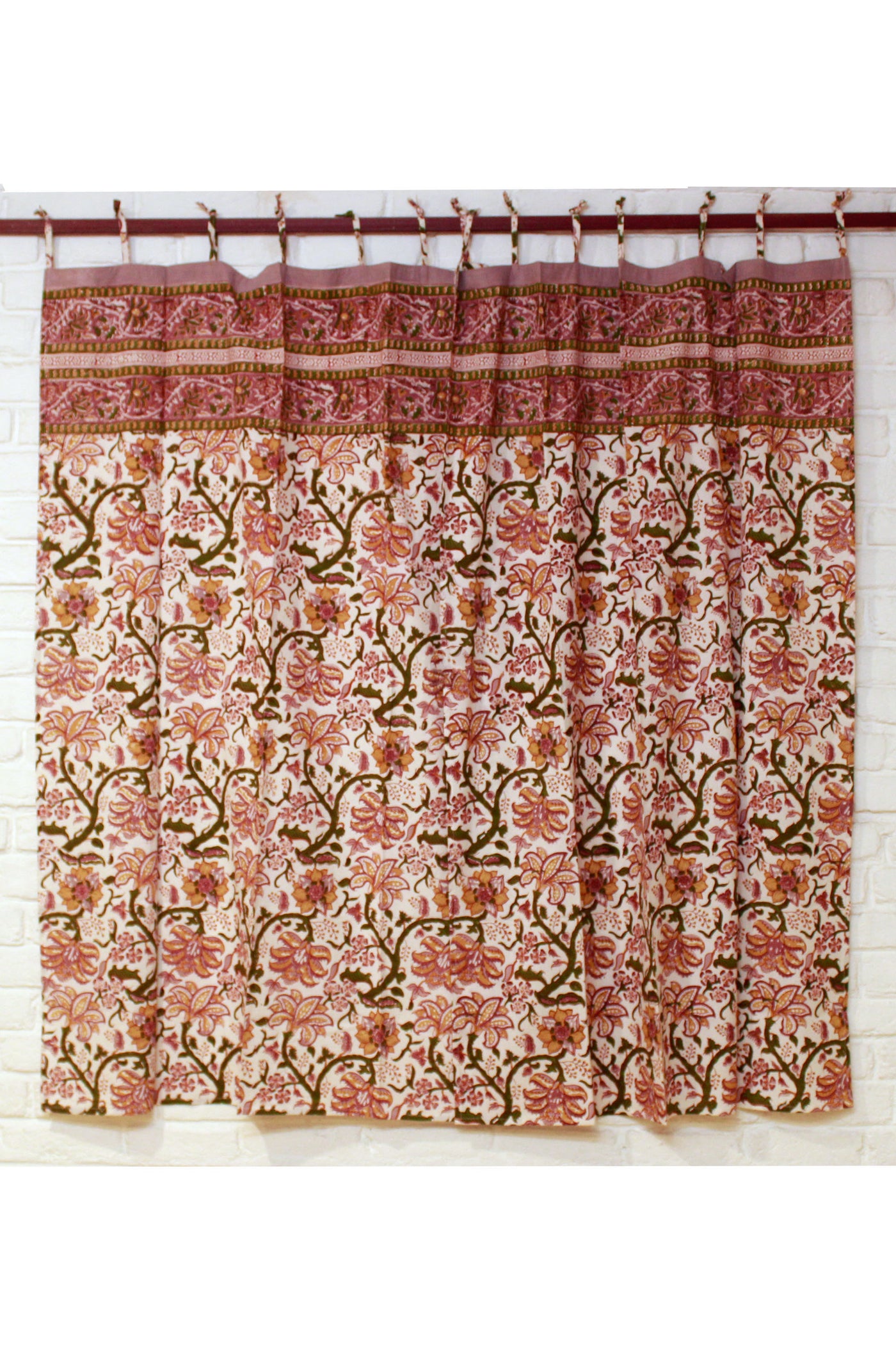 Curtain Big Floral Jaal Hand Block Print in Brownish Red