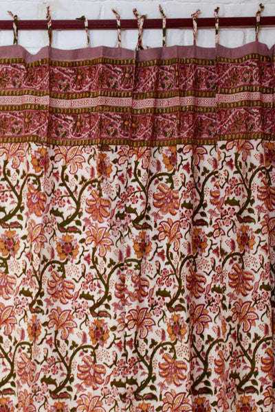 Curtain Floral Jaal Hand Block Print in Brownish Red