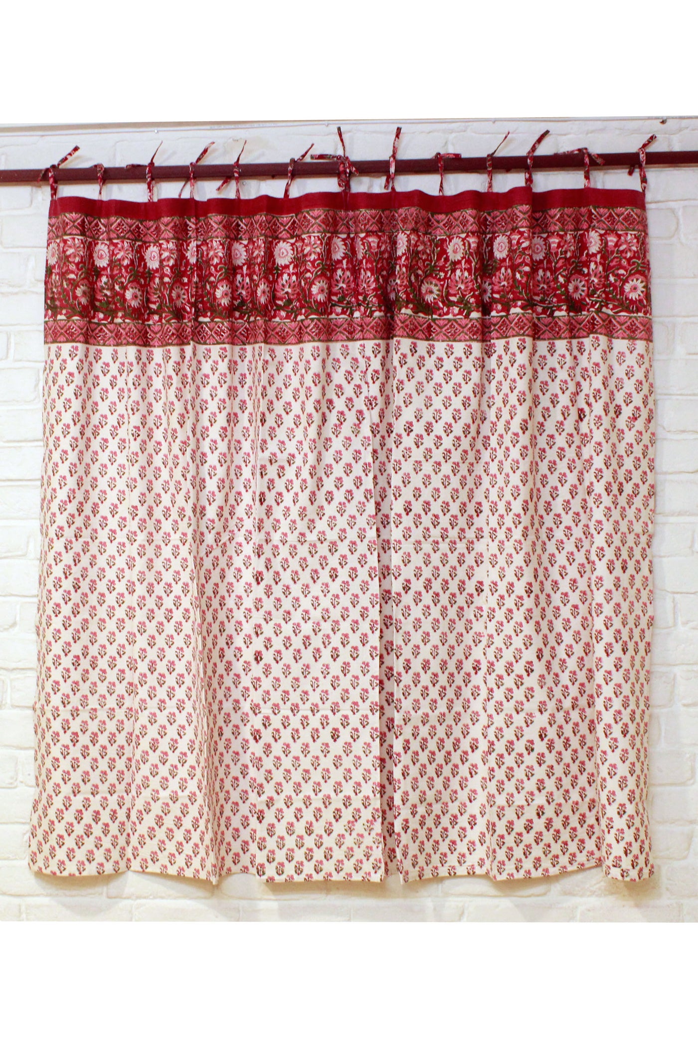 Curtain Mughal Flower Jaal Hand Block Print in Red