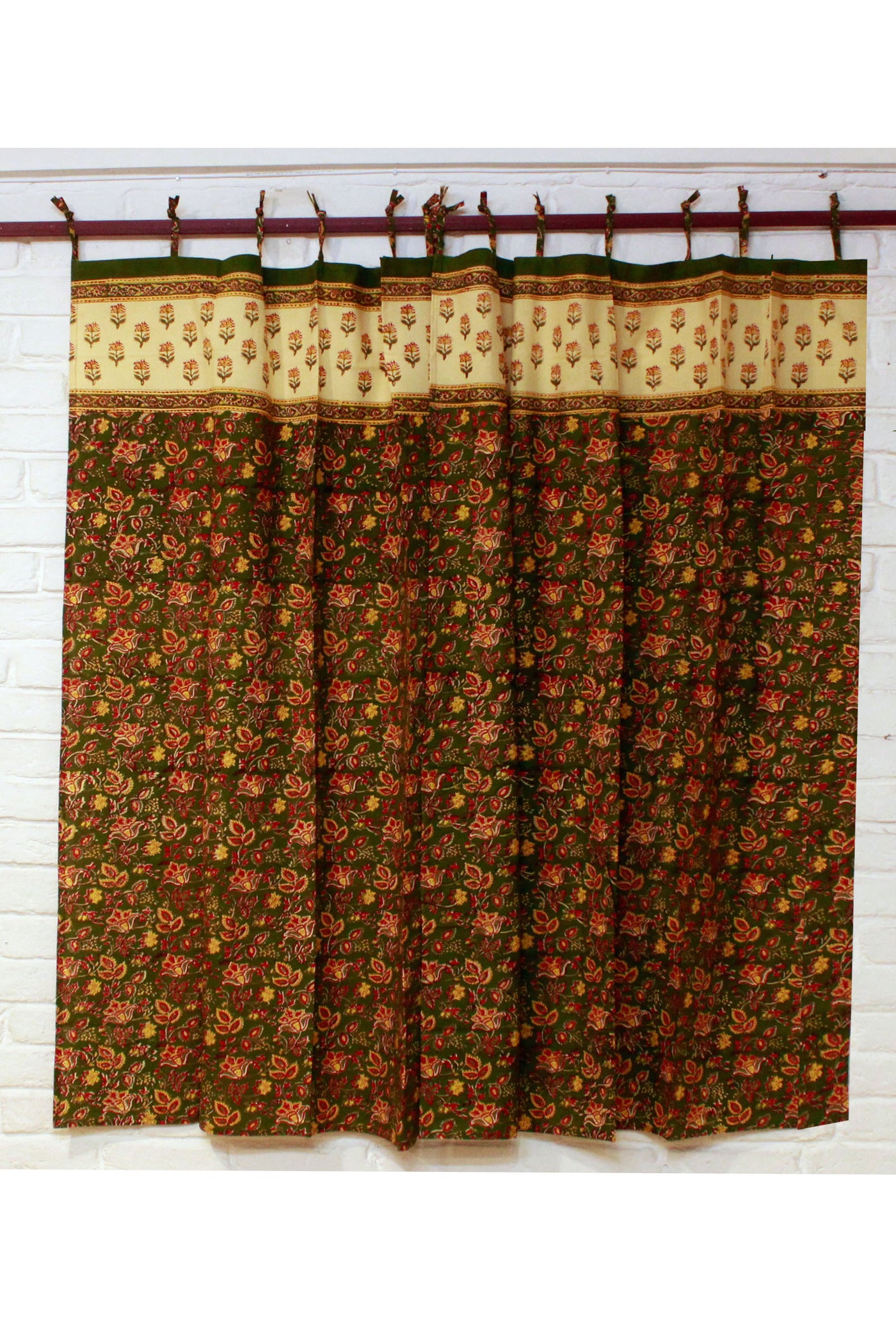 Curtain Floral Buti Jaal Hand Block Print in Zia Green