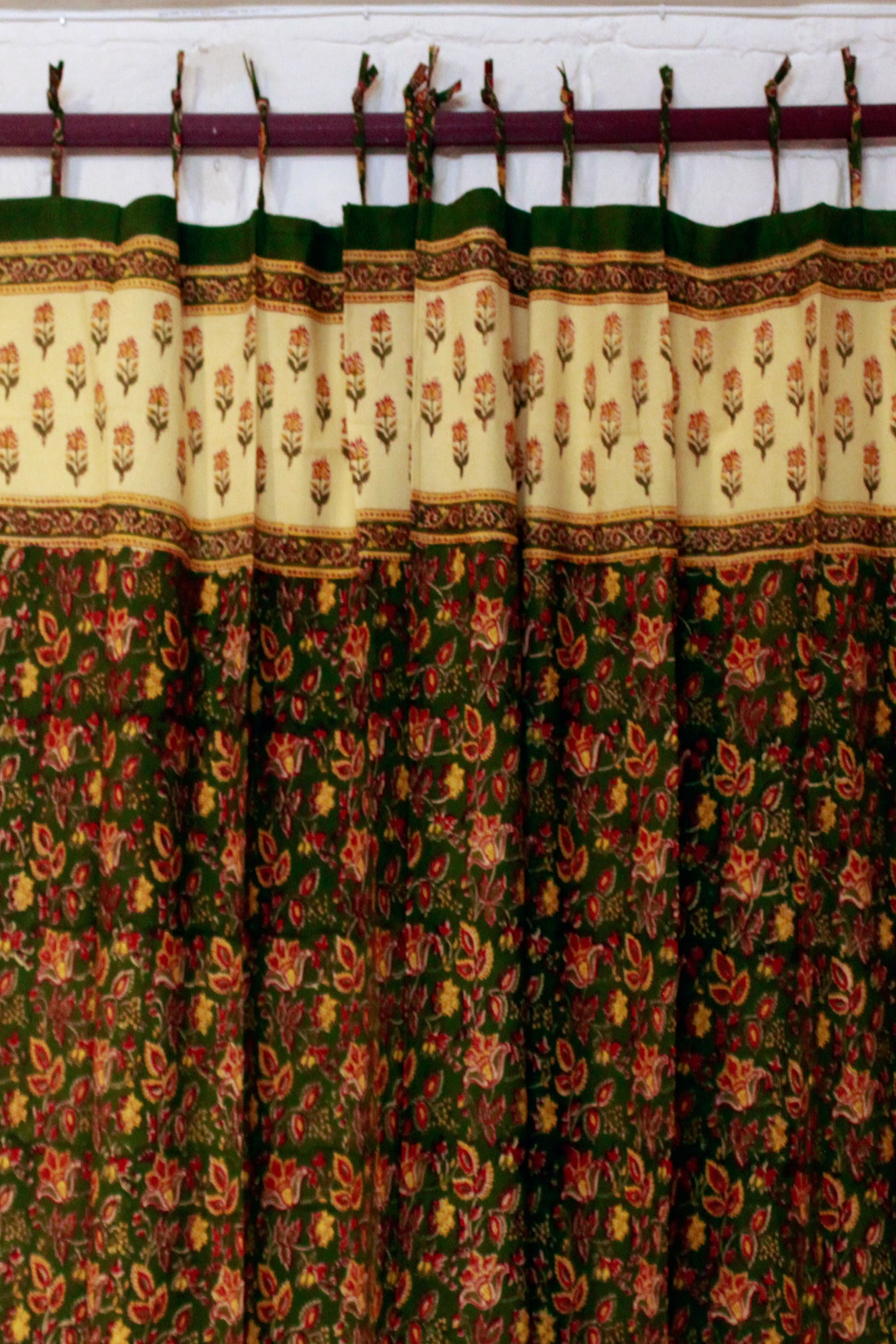 Curtain Floral Buti Jaal Hand Block Print in Zia Green