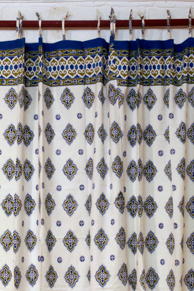 Curtain Chokdi Hand Block Print in White and Blue