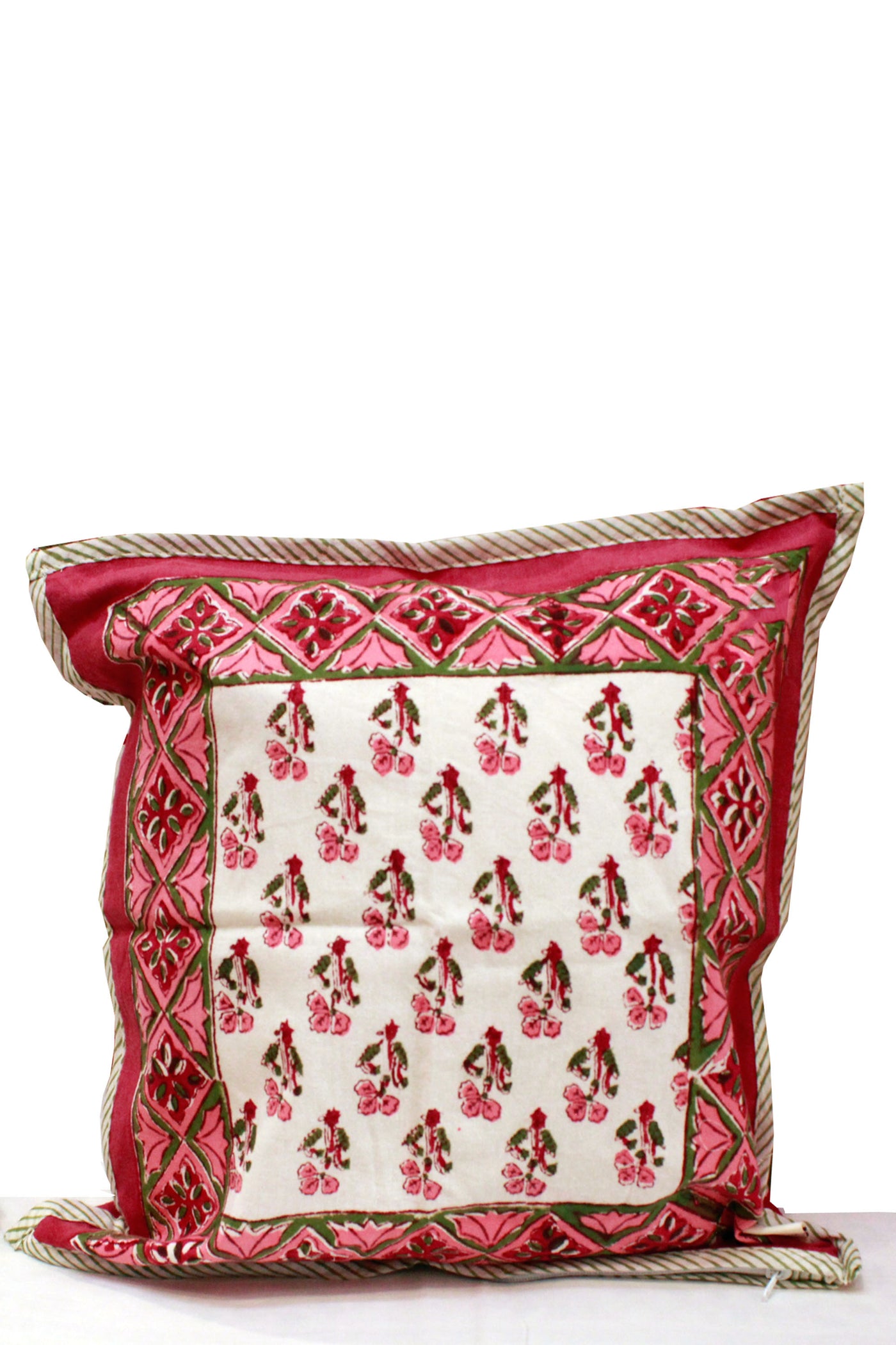Cotton Mughal Buta Hand Block Printed Cushion Cover in Red