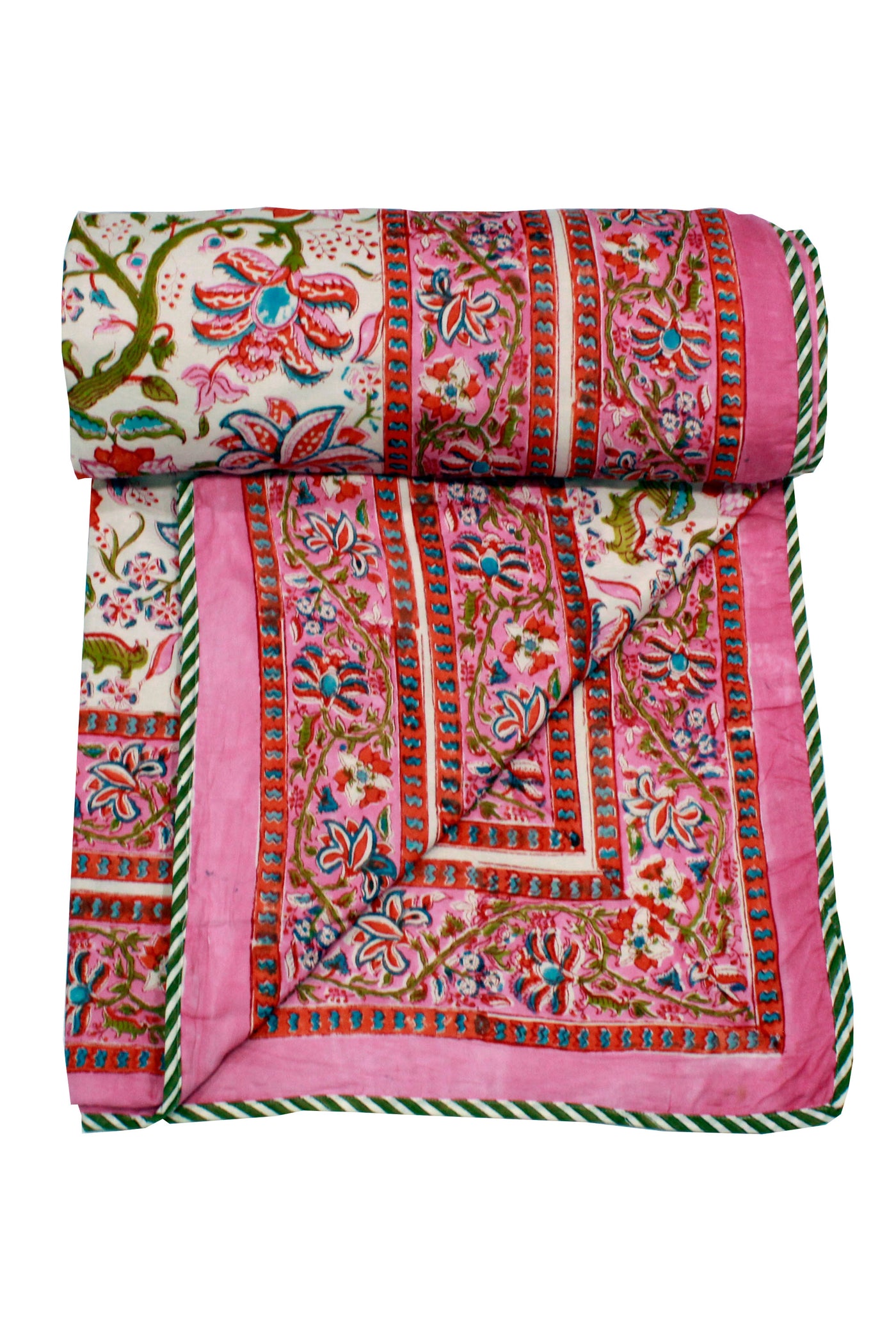 Cotton Flower Jaal Hand Block Print Dohar in Pink