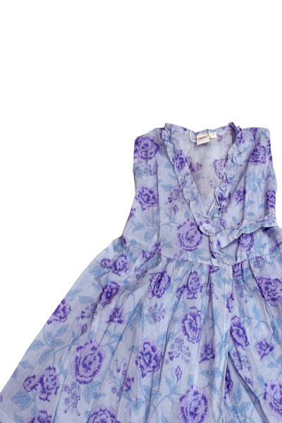 Cotton Floral Print Girls Frock in Purple Angrakha Style