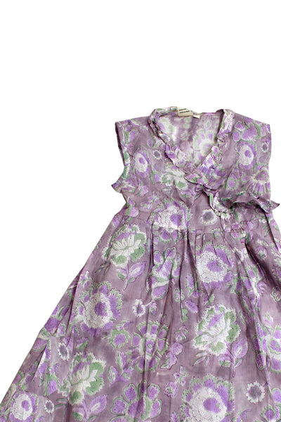 Cotton Big Flower Girls Frock in Purple Ash Angrakha Style